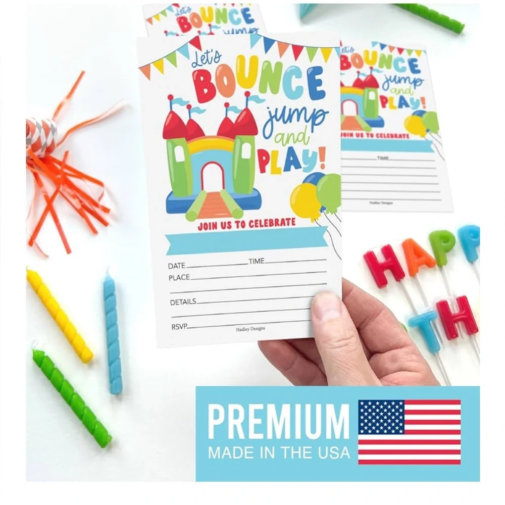 NEW Hadley Designs 15 Birthday Party Invitations Let's House Bounce jump & play
